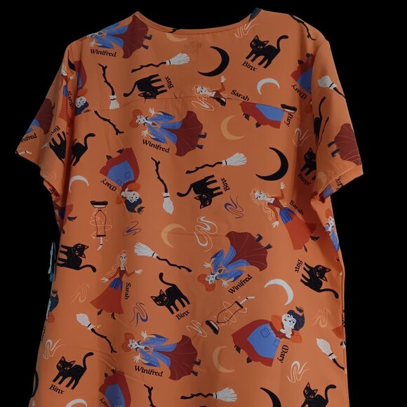 Disney Orange Hocus Pocus pattern woman's scrubs top, size Medium, 2 pockets - Picture 3 of 6